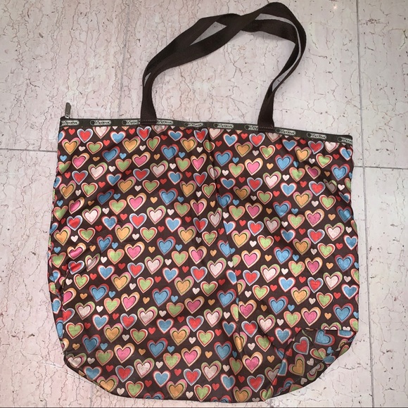 Lesportsac Colorful Hearts Brown Tote - Picture 4 of 6